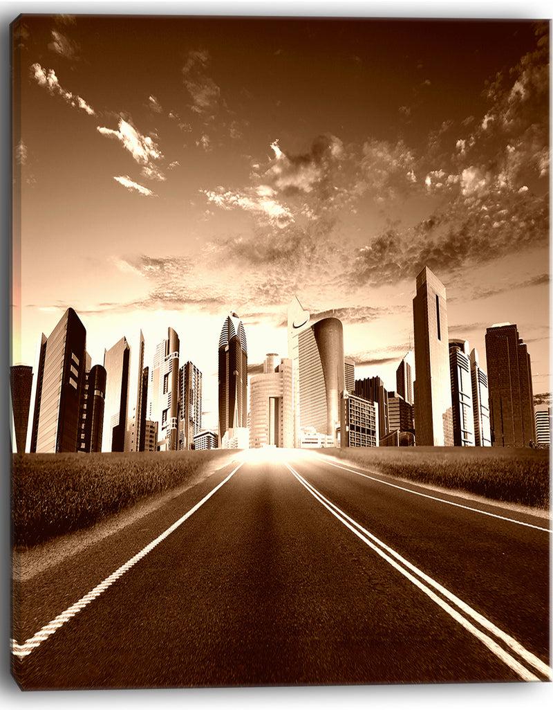DesignQ Modern City And Road - Cityscape Canvas Print