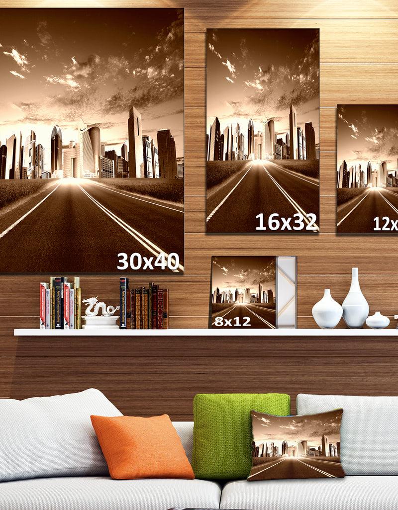 DesignQ Modern City And Road - Cityscape Canvas Print