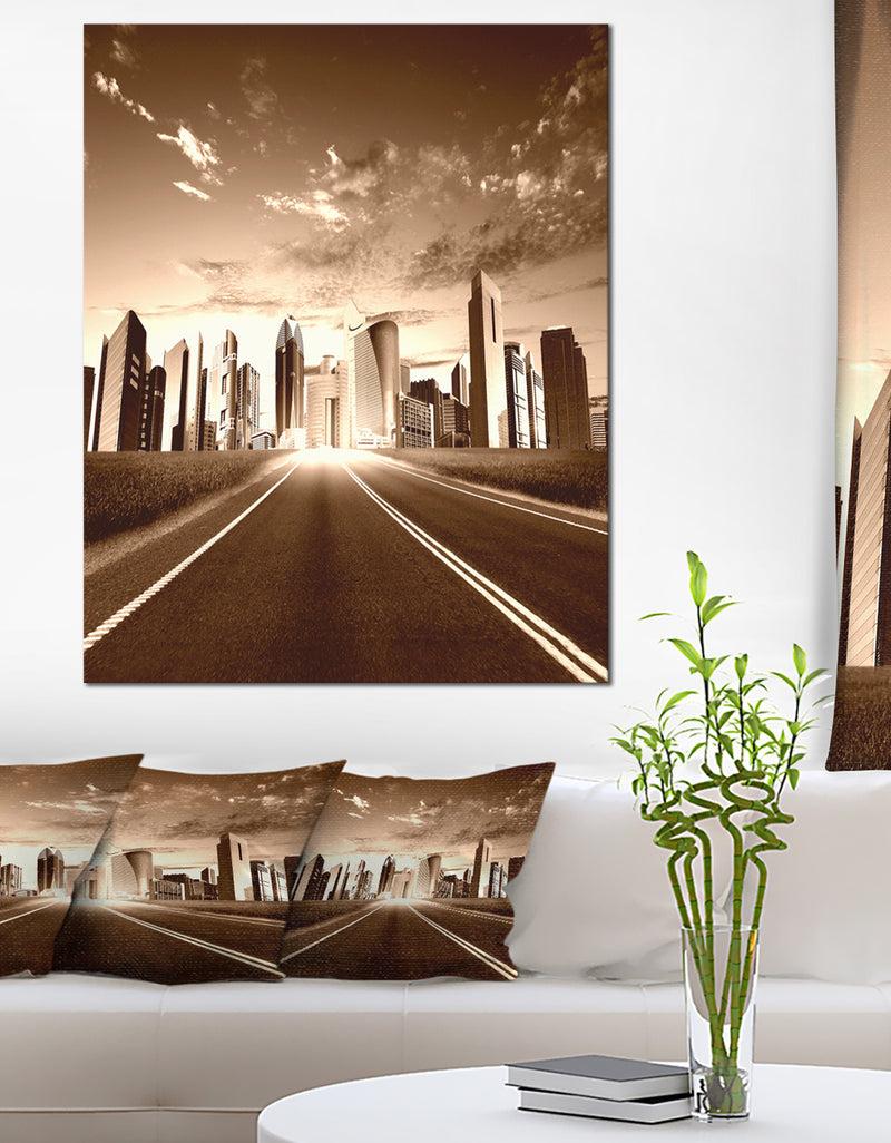 DesignQ Modern City and Road - Cityscape Canvas print