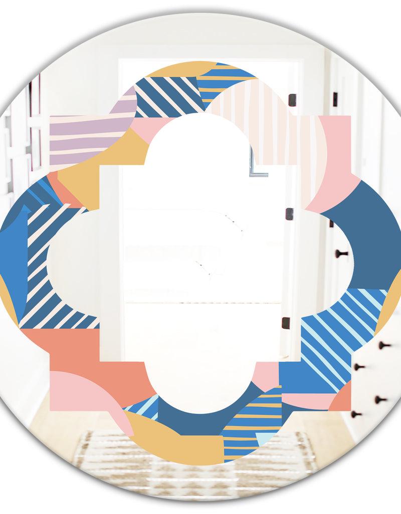 DesignQ Modern Geometric Shapes Pattern - Modern Round Or Oval Wall Mirror - Quatrefoil