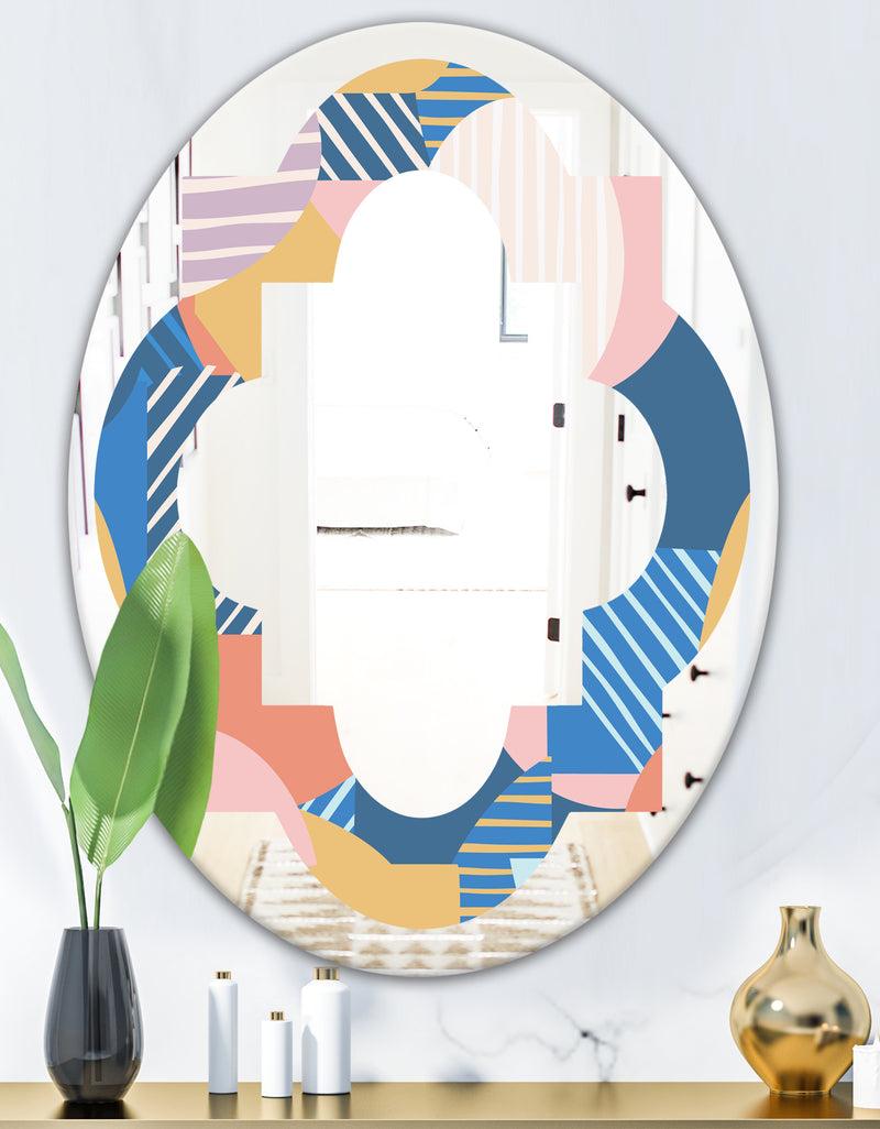 DesignQ Modern Geometric Shapes Pattern - Modern Round Or Oval Wall Mirror - Quatrefoil