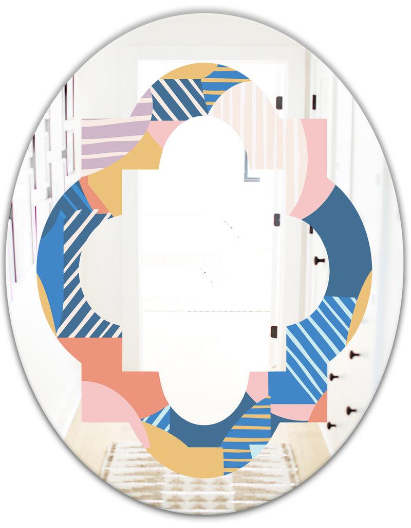 DesignQ Modern Geometric Shapes Pattern - Modern Round Or Oval Wall Mirror - Quatrefoil