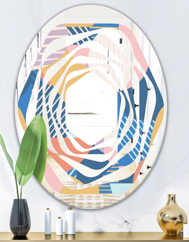 DesignQ Modern Geometric Shapes Pattern - Modern Round Or Oval Wall Mirror - Whirl
