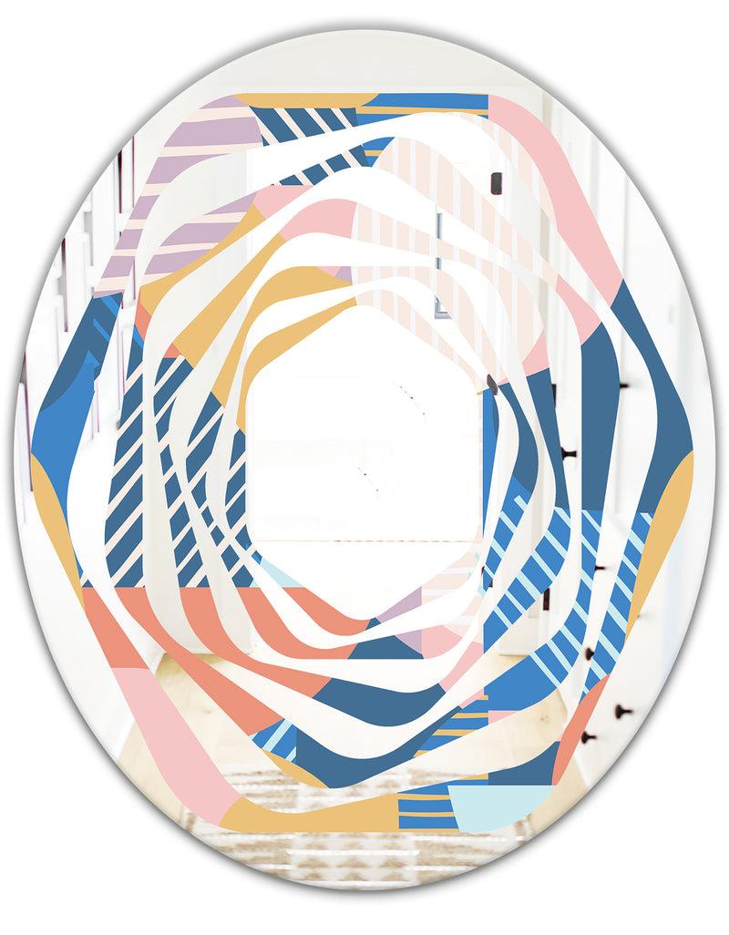 DesignQ Modern Geometric Shapes Pattern - Modern Round Or Oval Wall Mirror - Whirl