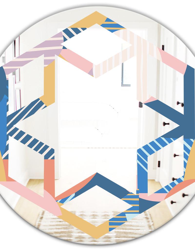 DesignQ Modern Geometric Shapes Pattern - Modern Round Or Oval Wall Mirror - Hexagon Star