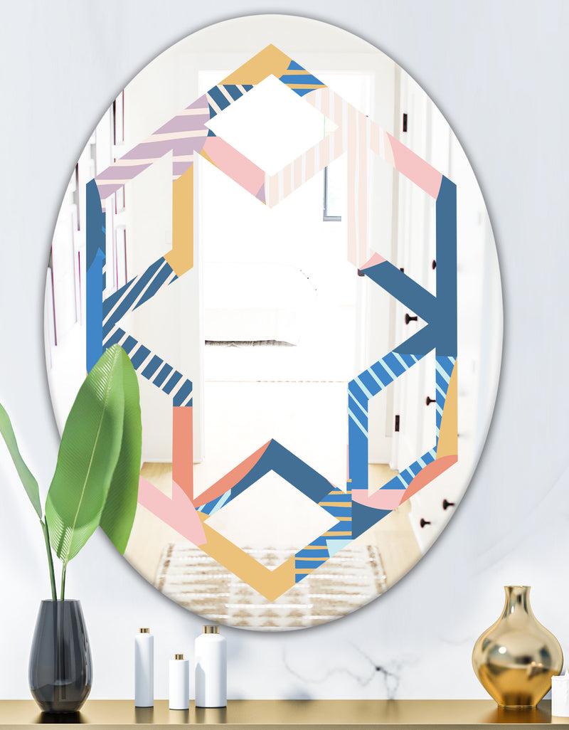 DesignQ Modern Geometric Shapes Pattern - Modern Round Or Oval Wall Mirror - Hexagon Star