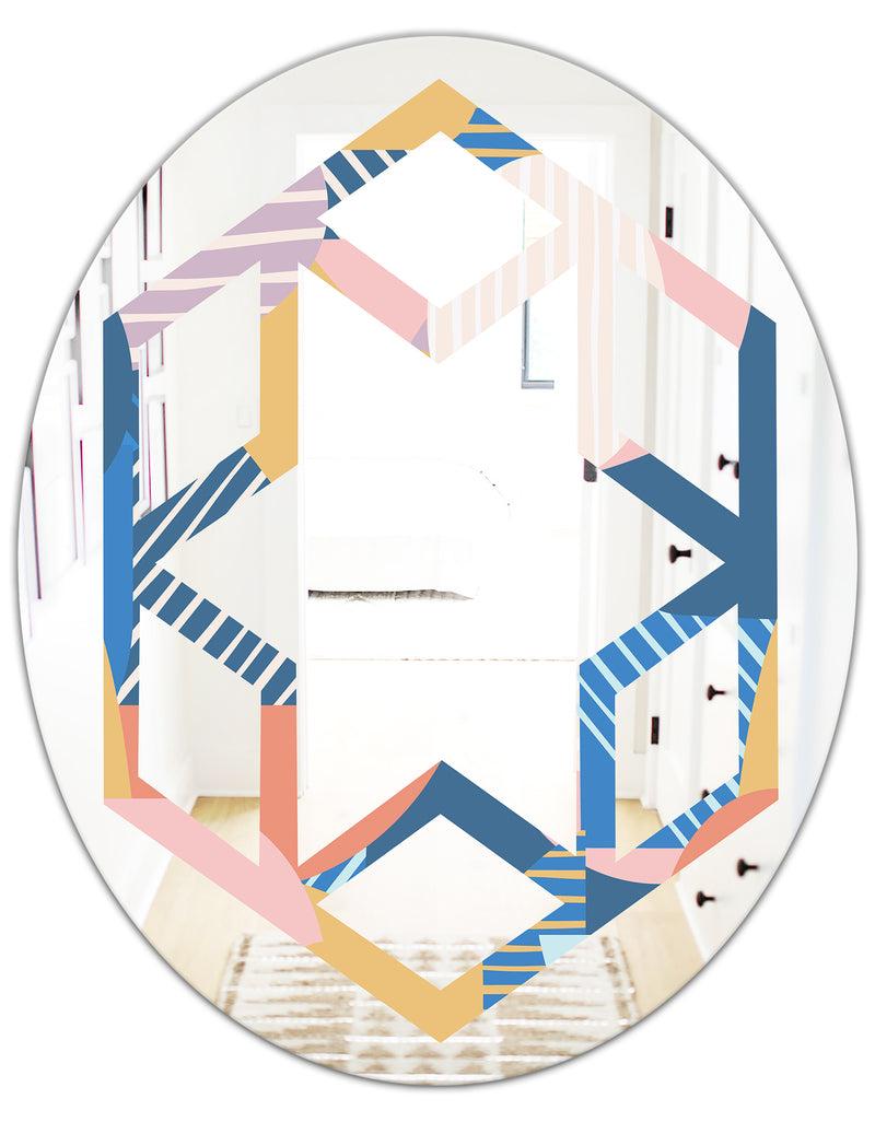 DesignQ Modern Geometric Shapes Pattern - Modern Round Or Oval Wall Mirror - Hexagon Star