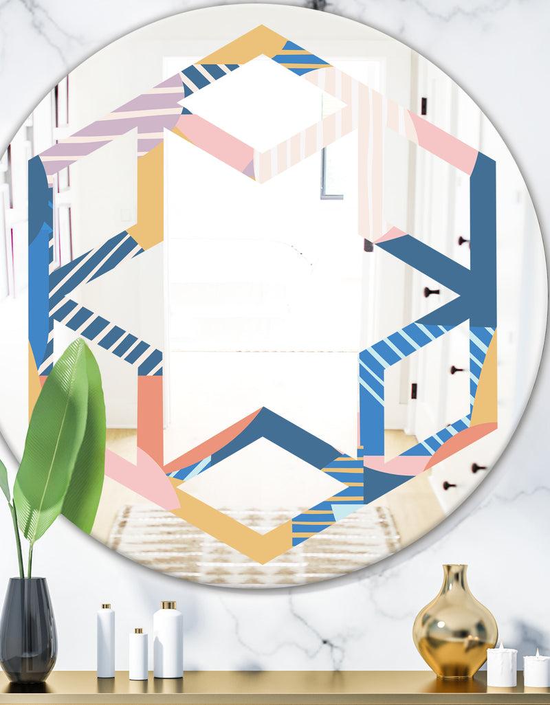 DesignQ Modern geometric shapes pattern - Modern Round or Oval Wall Mirror - Hexagon Star