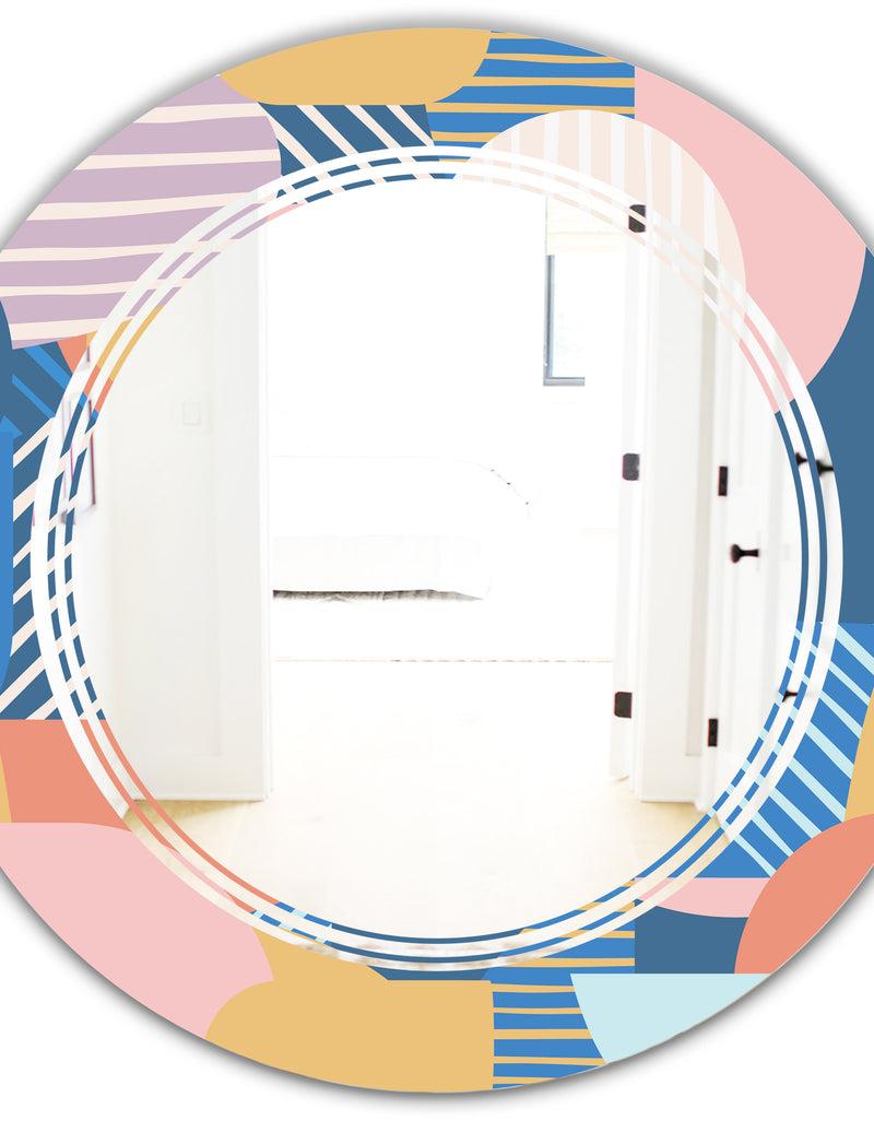 DesignQ Modern Geometric Shapes Pattern - Modern Round Or Oval Wall Mirror - Triple C