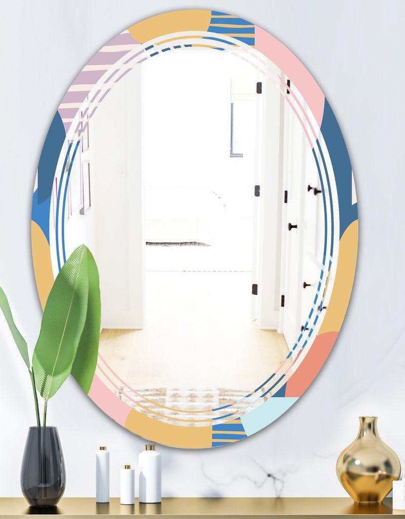 DesignQ Modern Geometric Shapes Pattern - Modern Round Or Oval Wall Mirror - Triple C