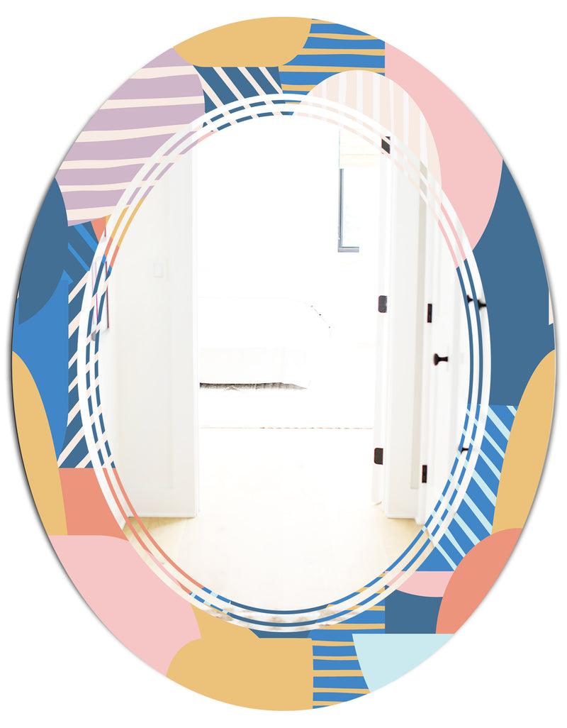 DesignQ Modern Geometric Shapes Pattern - Modern Round Or Oval Wall Mirror - Triple C