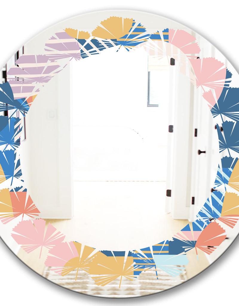 DesignQ Modern Geometric Shapes Pattern - Modern Round Or Oval Wall Mirror - Leaves