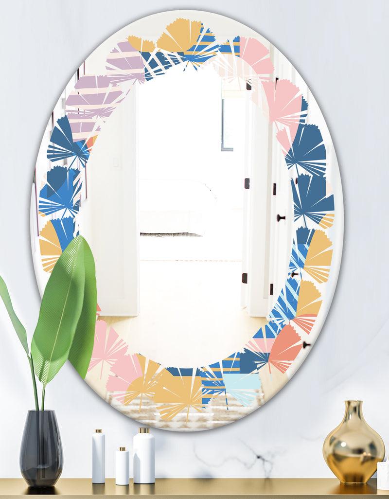 DesignQ Modern Geometric Shapes Pattern - Modern Round Or Oval Wall Mirror - Leaves