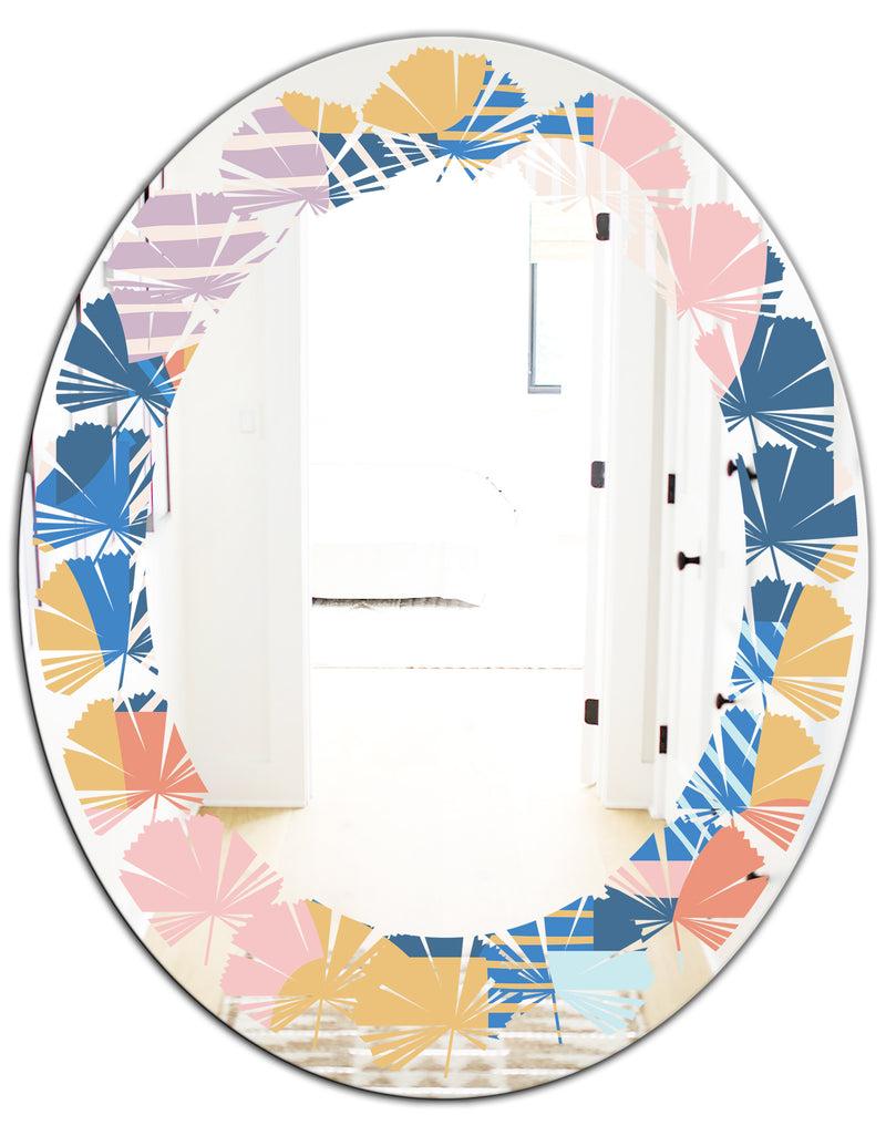 DesignQ Modern Geometric Shapes Pattern - Modern Round Or Oval Wall Mirror - Leaves