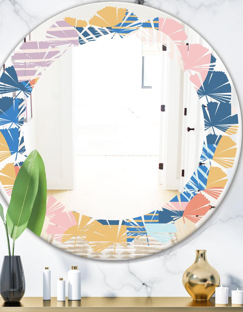DesignQ Modern geometric shapes pattern - Modern Round or Oval Wall Mirror - Leaves