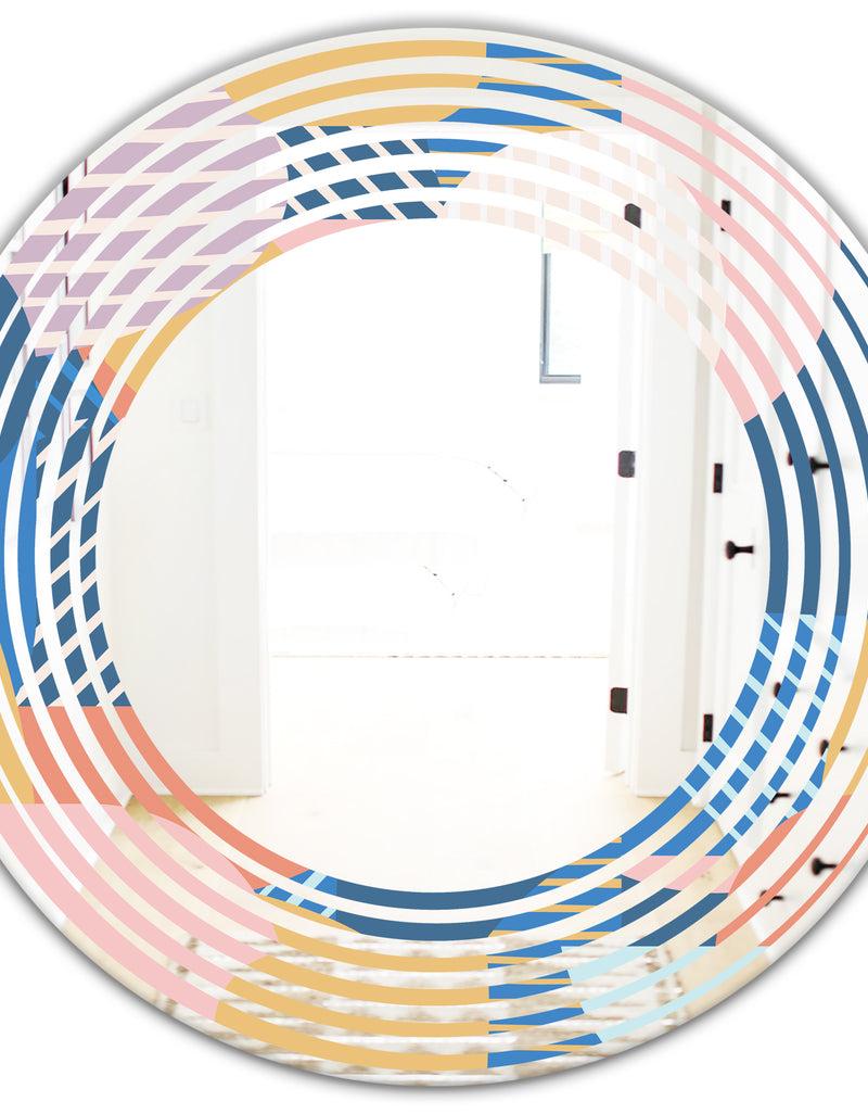 DesignQ Modern Geometric Shapes Pattern - Modern Round Or Oval Wall Mirror - Wave