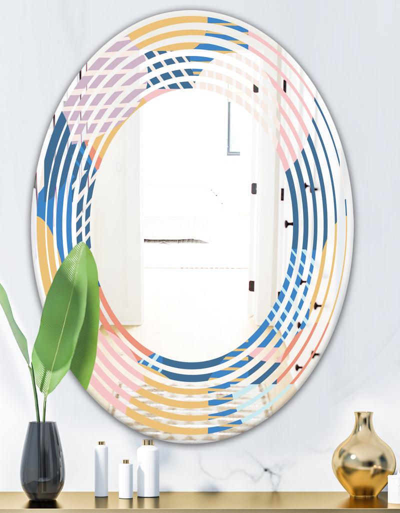 DesignQ Modern Geometric Shapes Pattern - Modern Round Or Oval Wall Mirror - Wave