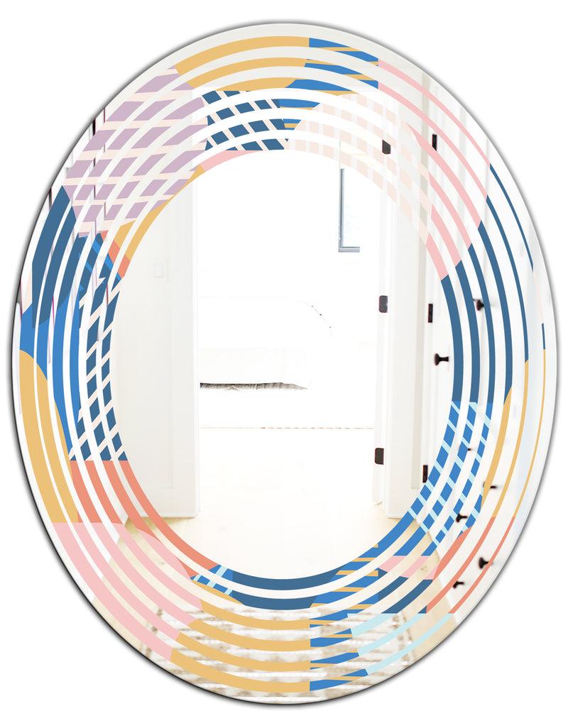 DesignQ Modern Geometric Shapes Pattern - Modern Round Or Oval Wall Mirror - Wave