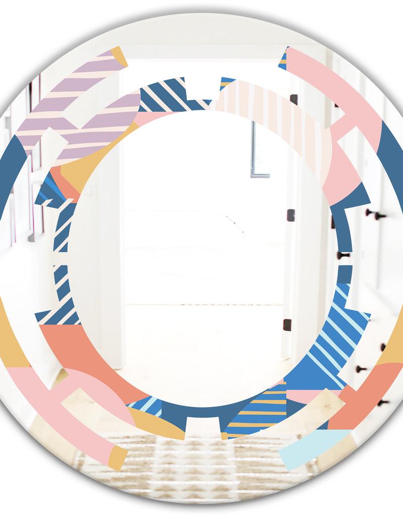 DesignQ Modern Geometric Shapes Pattern - Modern Round Or Oval Wall Mirror - Space