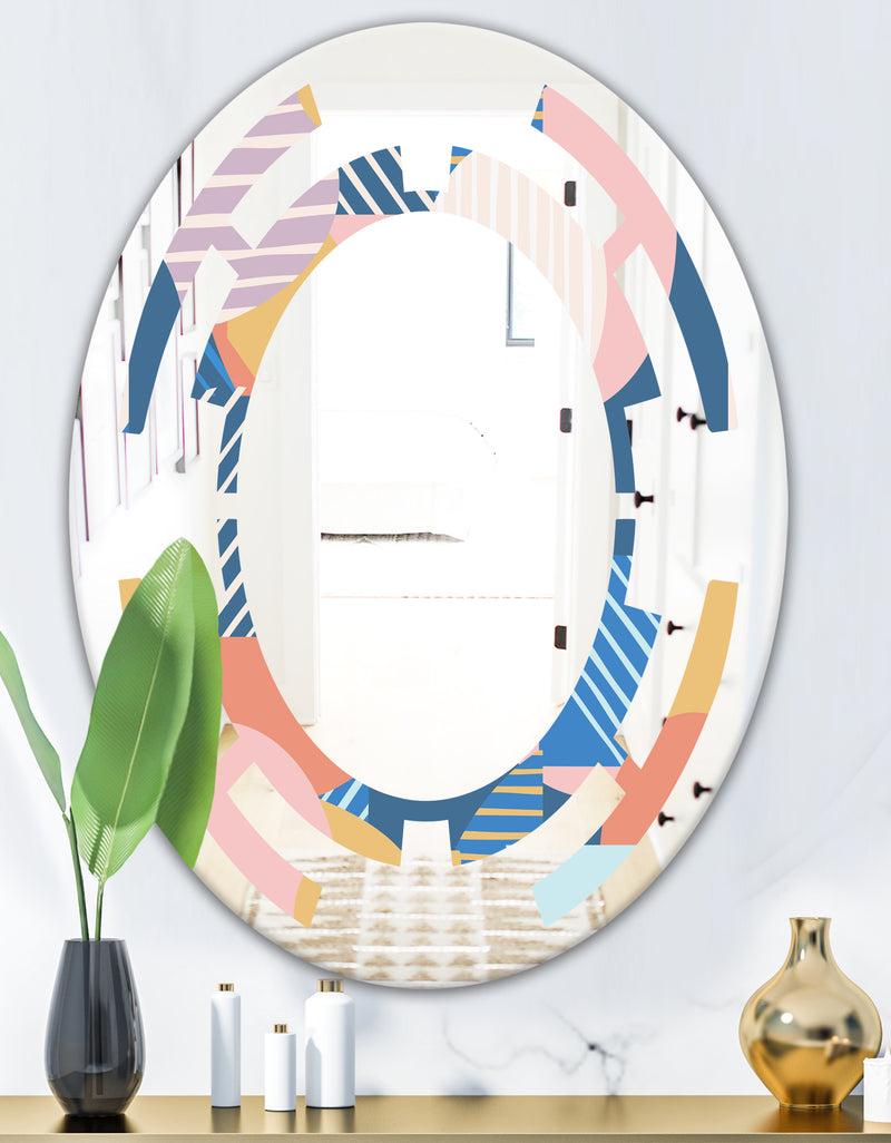 DesignQ Modern Geometric Shapes Pattern - Modern Round Or Oval Wall Mirror - Space