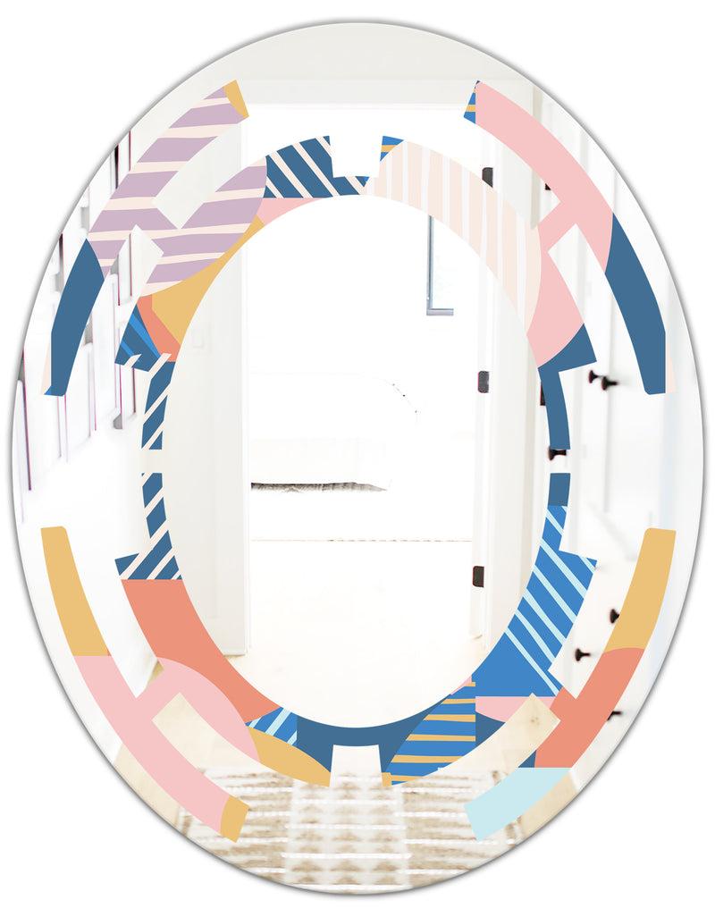 DesignQ Modern Geometric Shapes Pattern - Modern Round Or Oval Wall Mirror - Space