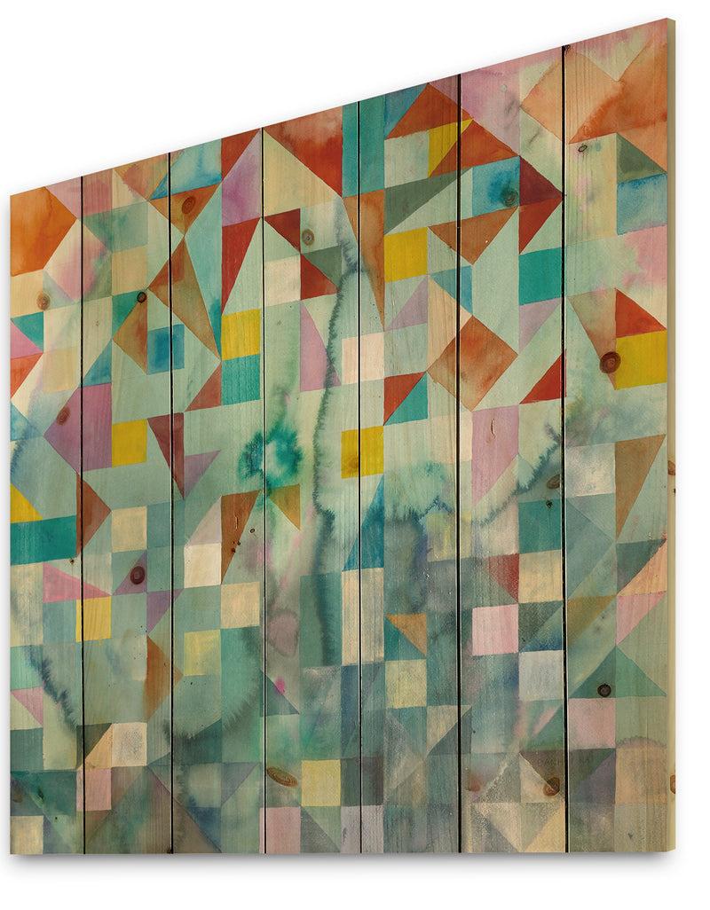 DesignQ Modern Patchwork - Modern & Contemporary Print On Natural Pine Wood