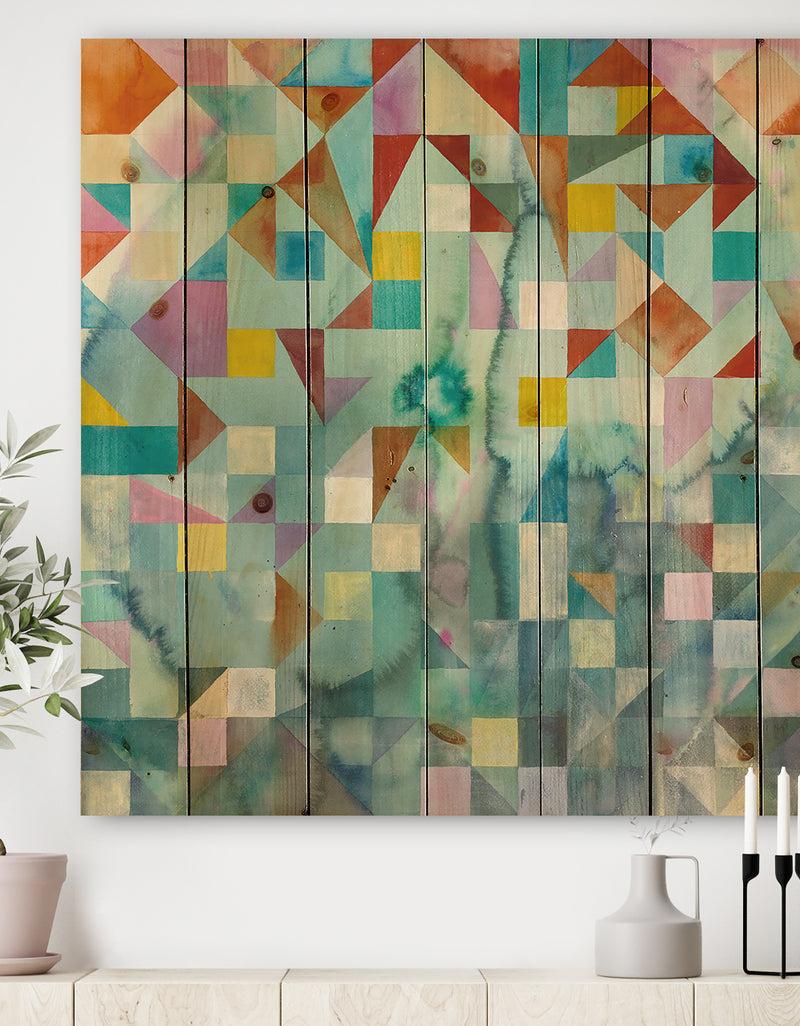 DesignQ Modern Patchwork - Modern & Contemporary Print on Natural Pine Wood