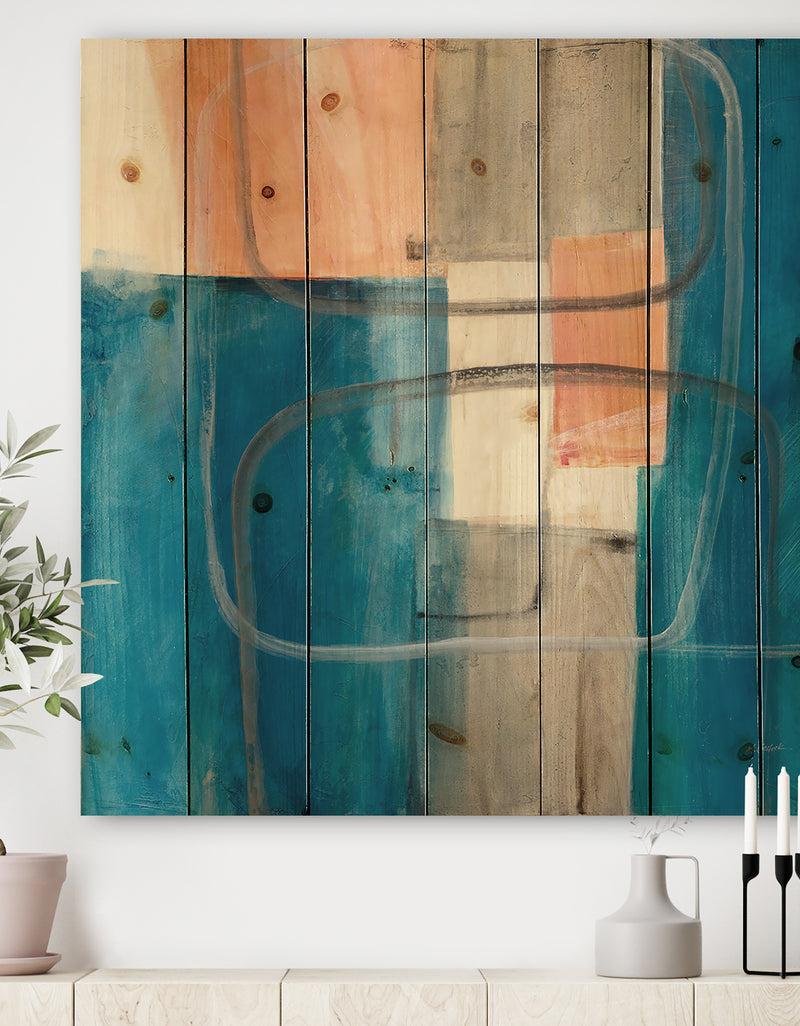 DesignQ Modern Simply Blue - Mid-Century Modern Print on Natural Pine Wood