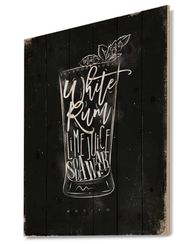 DesignQ Mojito Cocktail Chalk - Food Painting Print On Natural Pine Wood