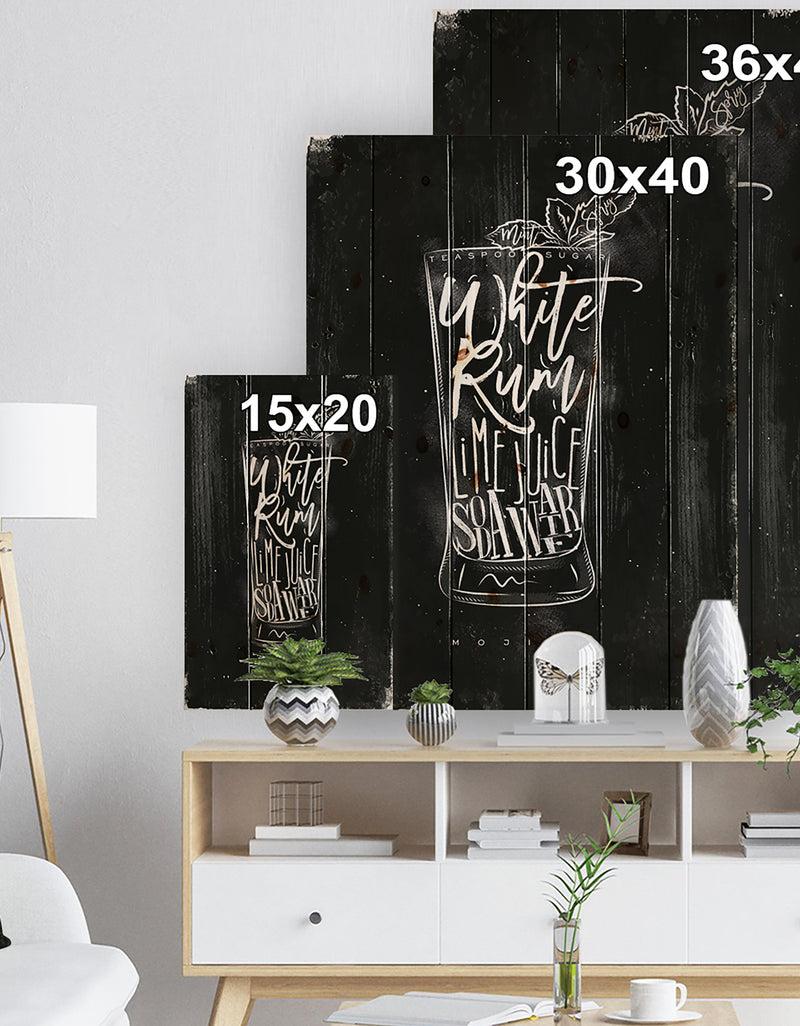 DesignQ Mojito Cocktail Chalk - Food Painting Print On Natural Pine Wood