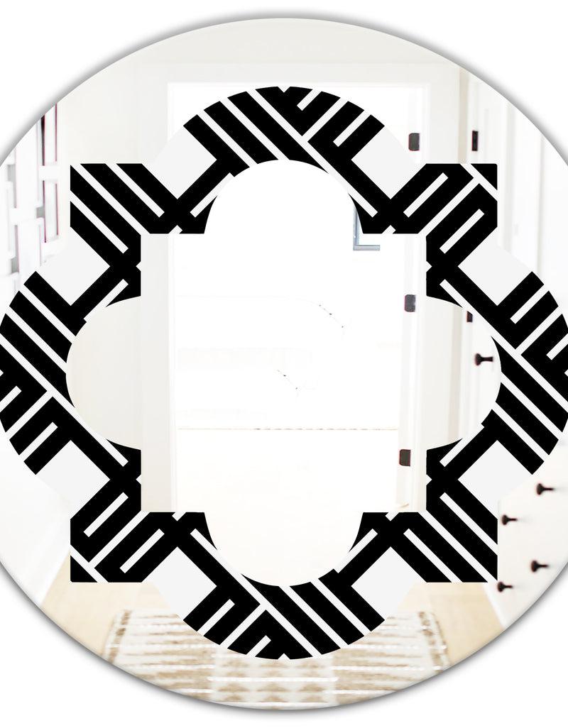 DesignQ Monochrome Geometric Pattern II - Modern Round Or Oval Wall Mirror - Quatrefoil