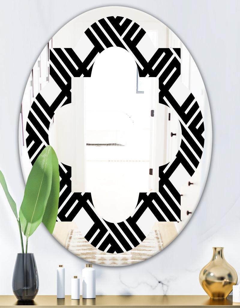 DesignQ Monochrome Geometric Pattern II - Modern Round Or Oval Wall Mirror - Quatrefoil