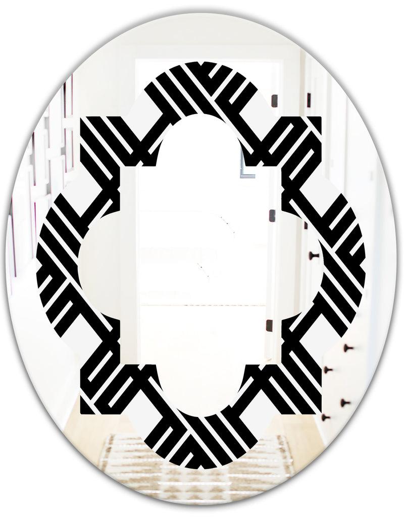 DesignQ Monochrome Geometric Pattern II - Modern Round Or Oval Wall Mirror - Quatrefoil