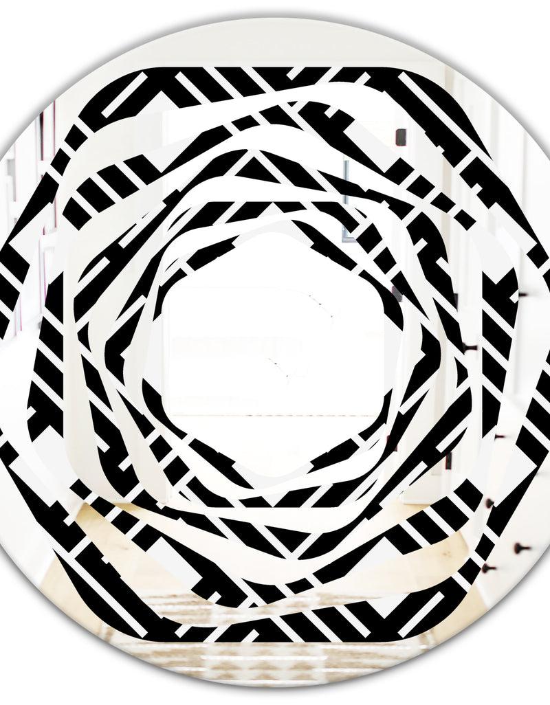 DesignQ Monochrome Geometric Pattern II - Modern Round Or Oval Wall Mirror - Whirl