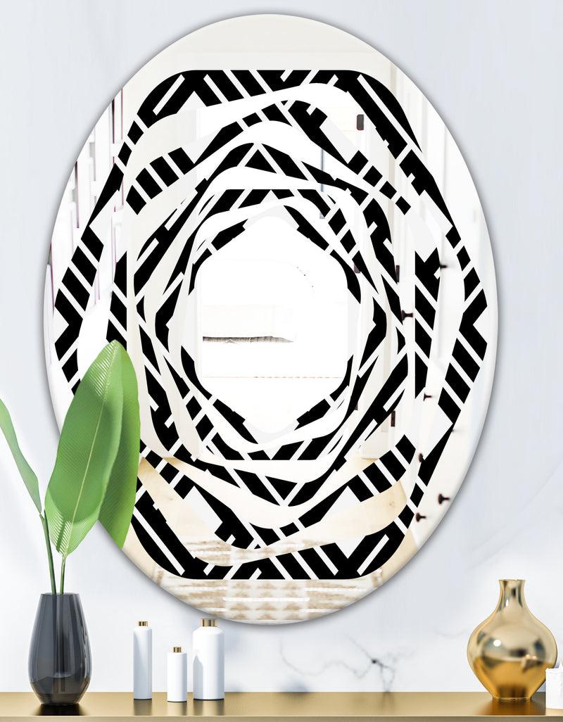 DesignQ Monochrome Geometric Pattern II - Modern Round Or Oval Wall Mirror - Whirl