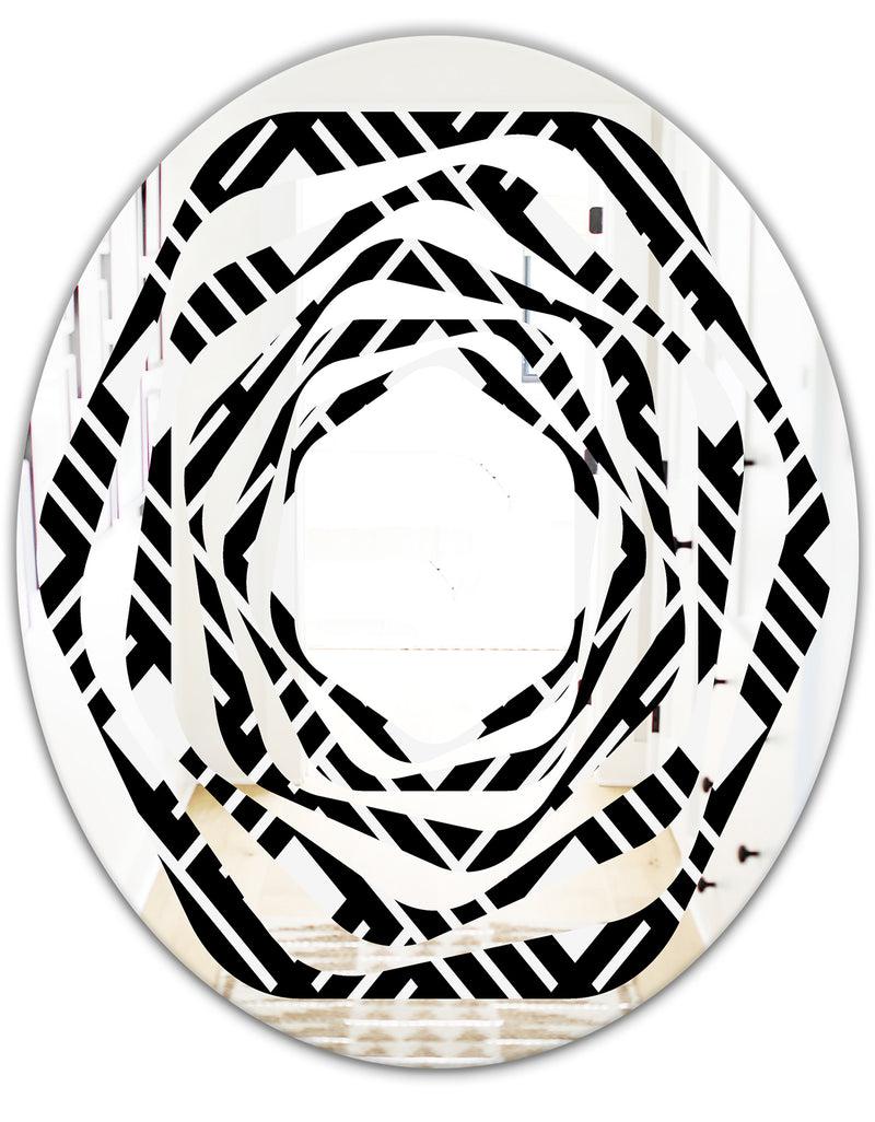 DesignQ Monochrome Geometric Pattern II - Modern Round Or Oval Wall Mirror - Whirl
