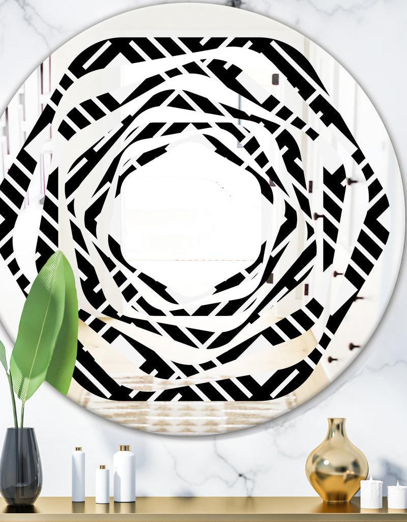 DesignQ Monochrome Geometric Pattern II - Modern Round or Oval Wall Mirror - Whirl