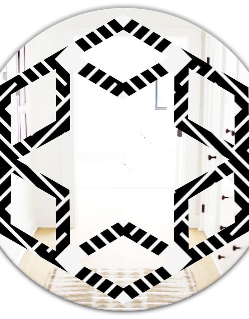 DesignQ Monochrome Geometric Pattern II - Modern Round Or Oval Wall Mirror - Hexagon Star
