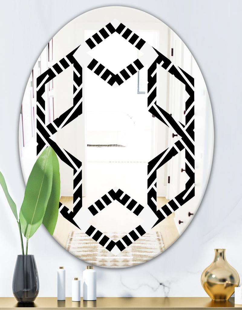 DesignQ Monochrome Geometric Pattern II - Modern Round Or Oval Wall Mirror - Hexagon Star