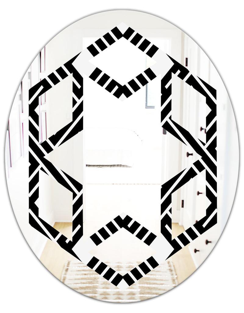DesignQ Monochrome Geometric Pattern II - Modern Round Or Oval Wall Mirror - Hexagon Star