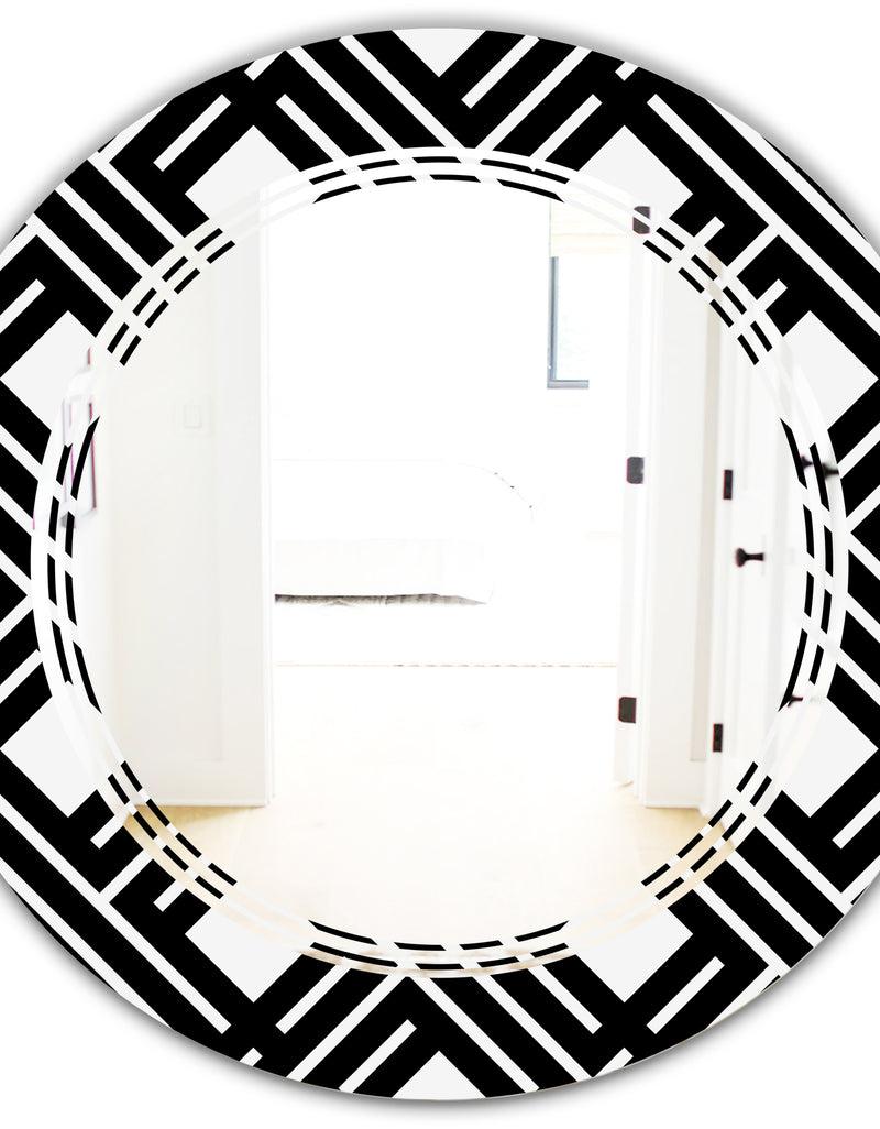 DesignQ Monochrome Geometric Pattern II - Modern Round Or Oval Wall Mirror - Triple C