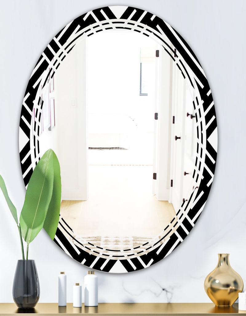DesignQ Monochrome Geometric Pattern II - Modern Round Or Oval Wall Mirror - Triple C