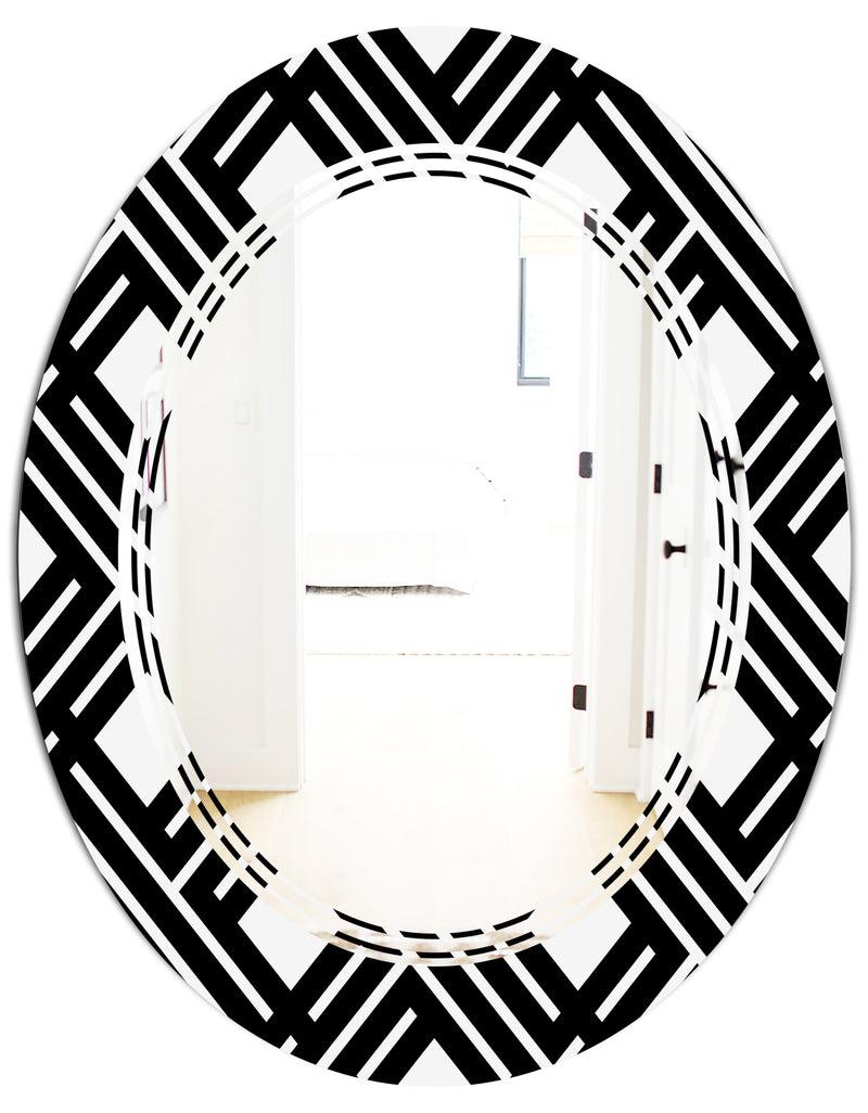 DesignQ Monochrome Geometric Pattern II - Modern Round Or Oval Wall Mirror - Triple C