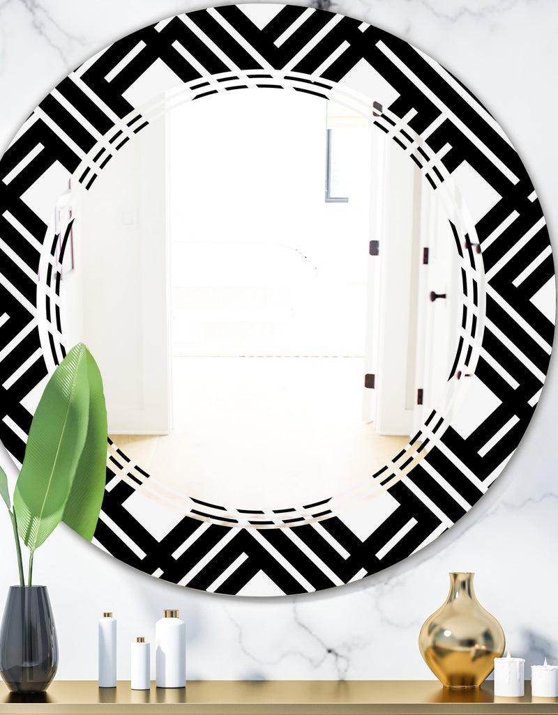 DesignQ Monochrome Geometric Pattern II - Modern Round or Oval Wall Mirror - Triple C