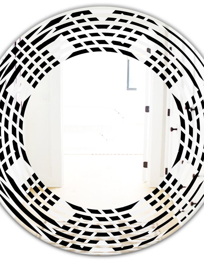 DesignQ Monochrome Geometric Pattern II - Modern Round Or Oval Wall Mirror - Wave