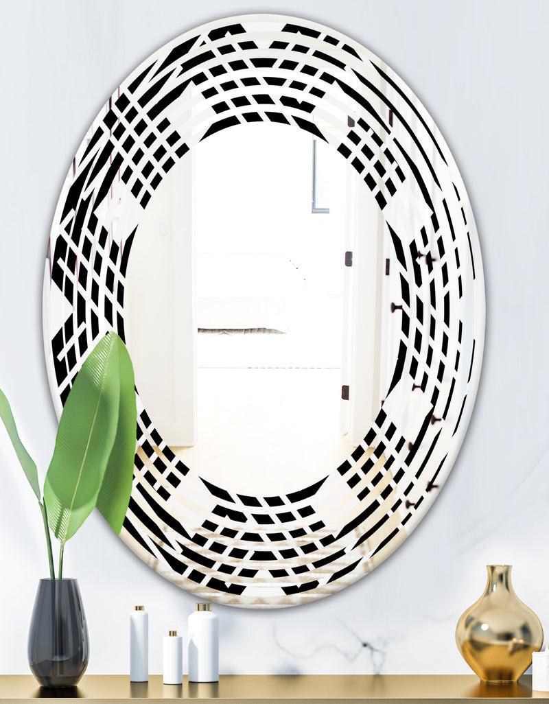 DesignQ Monochrome Geometric Pattern II - Modern Round Or Oval Wall Mirror - Wave