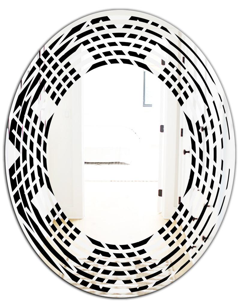 DesignQ Monochrome Geometric Pattern II - Modern Round Or Oval Wall Mirror - Wave