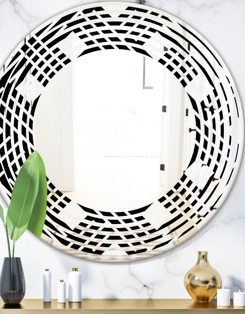 DesignQ Monochrome Geometric Pattern II - Modern Round or Oval Wall Mirror - Wave