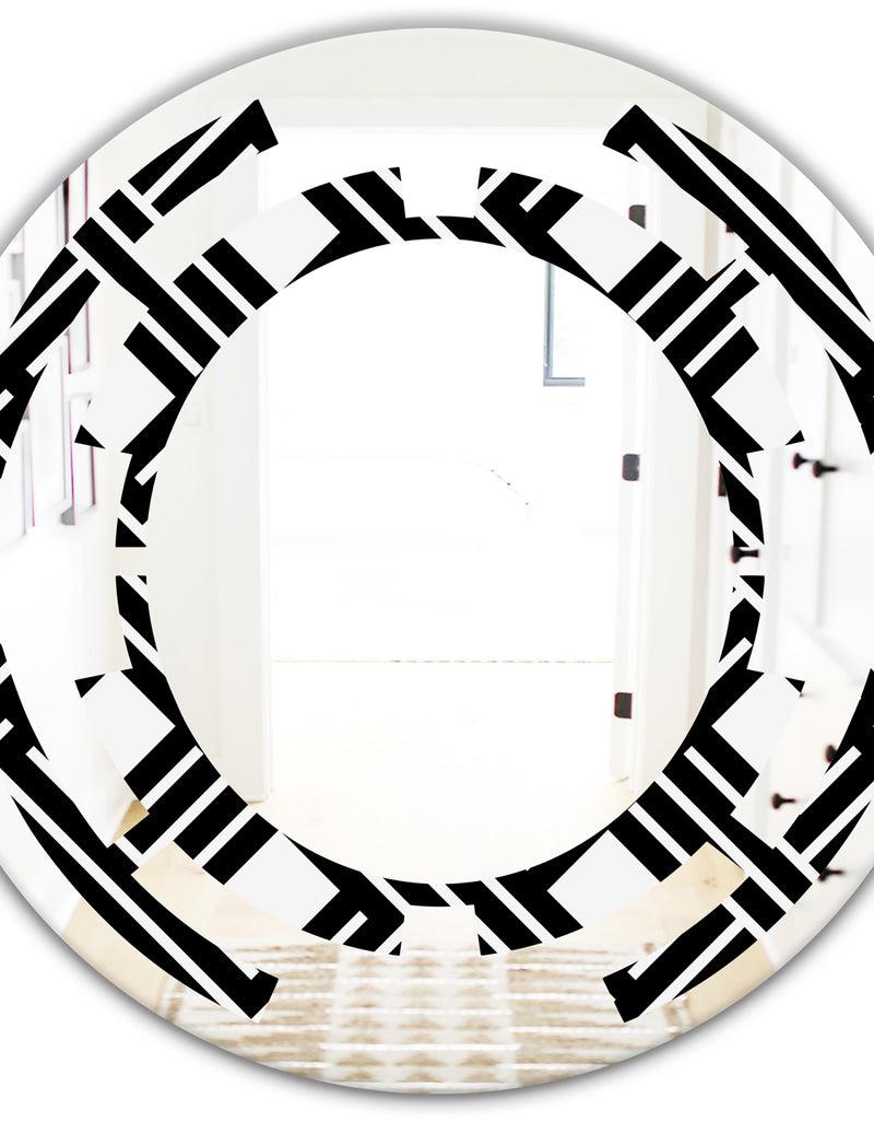 DesignQ Monochrome Geometric Pattern II - Modern Round Or Oval Wall Mirror - Space