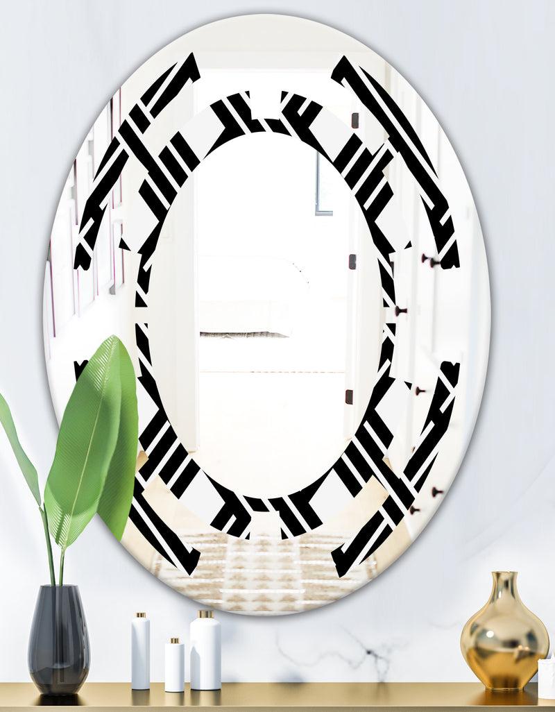 DesignQ Monochrome Geometric Pattern II - Modern Round Or Oval Wall Mirror - Space